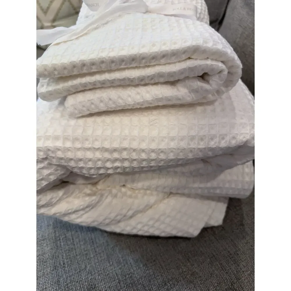BOLL & BRANCH Waffle Weave Duvet Set W/shams Full/Queen White Organic Cotton NEW
